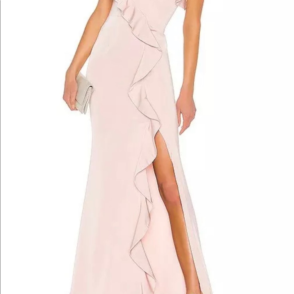 NBD Luna Gown Light Pink Long Ruffle Strapless Party Formal S NWT